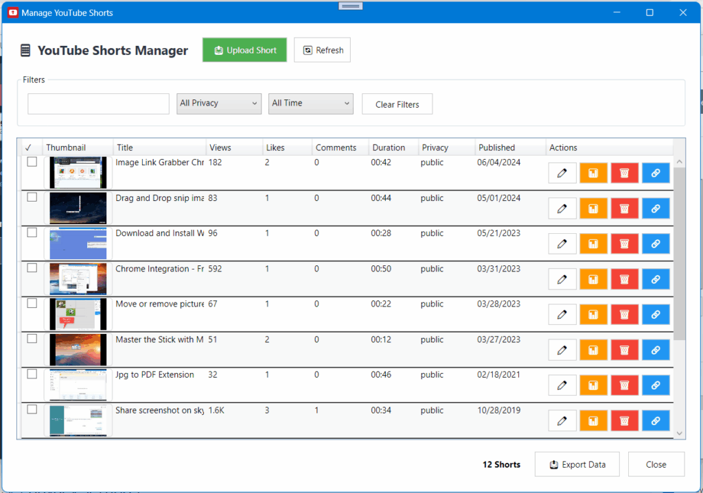 Manage Youtube Shorts