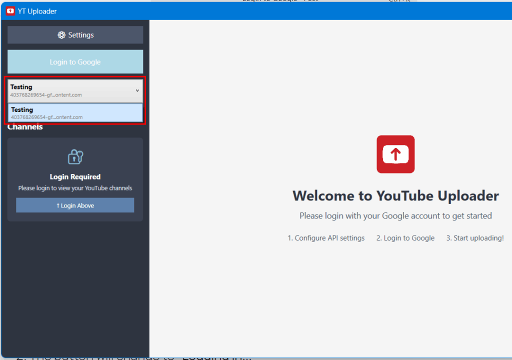 Select api config that you want to use to login